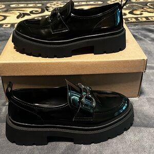 Black Patent Leather Loafers with Chunky Sole